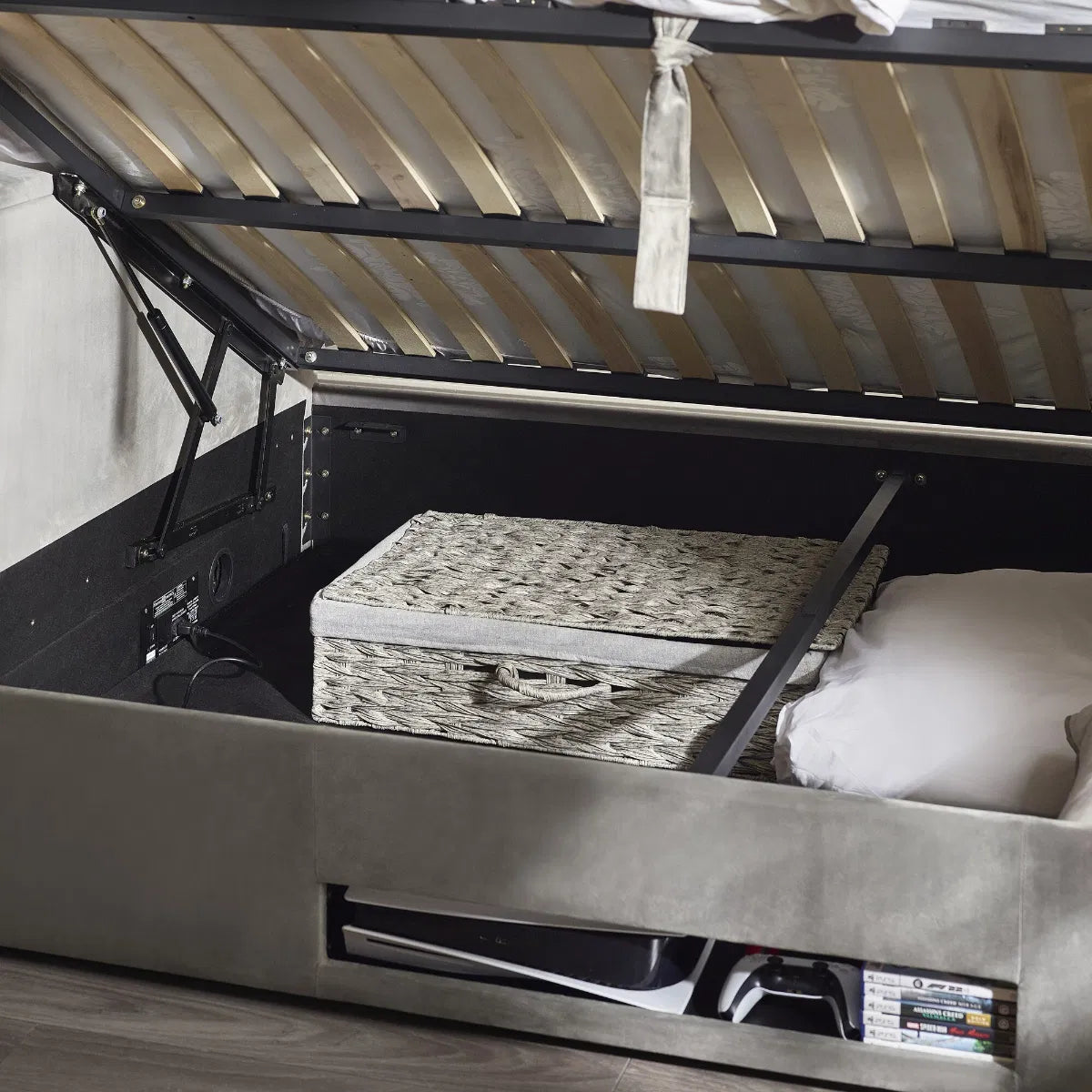 Grey Double Ottoman Beds
