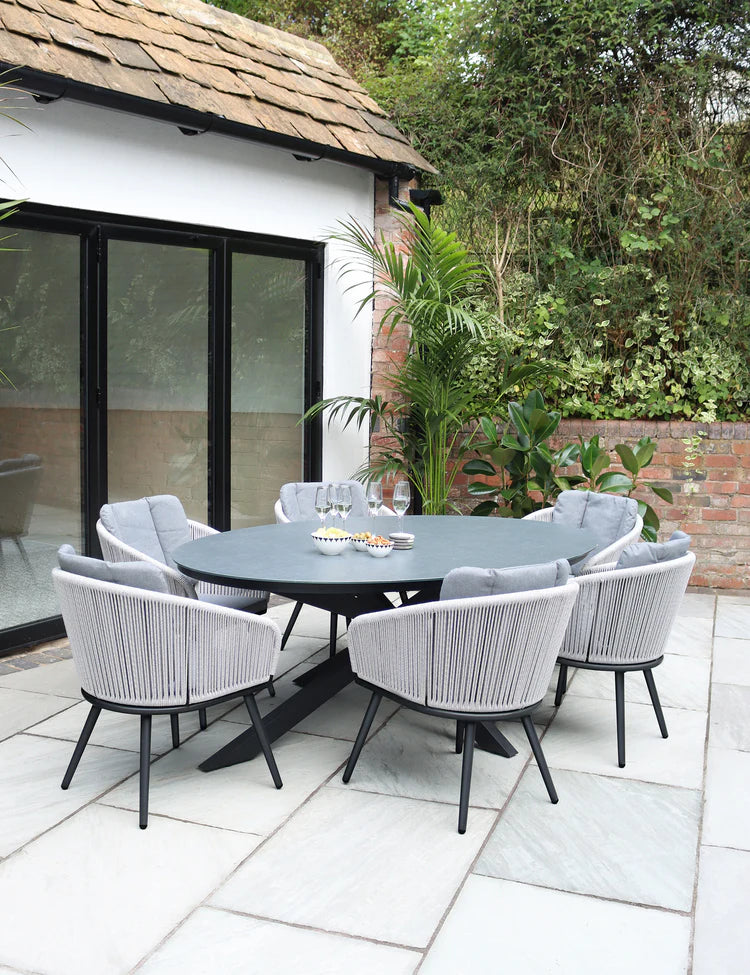 Aspen 6 Seater Ellipse Ceramic Glass Dining Set with Aspen Rope Chairs