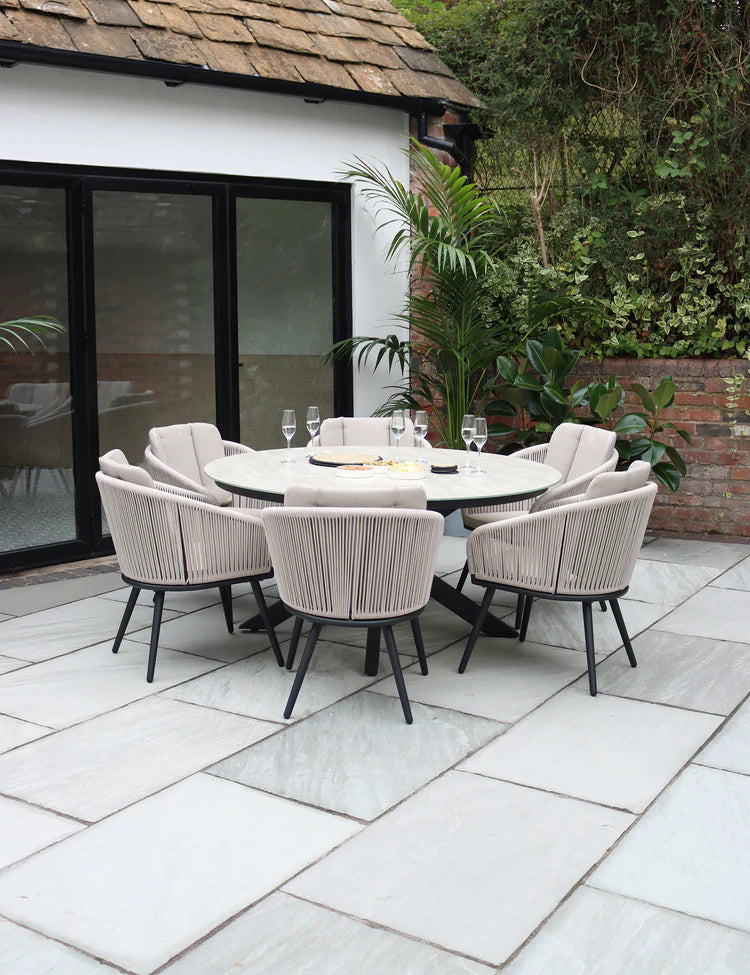 Bali 6 Seater Round Ceramic Glass Dining Set with Bali Rope Chairs