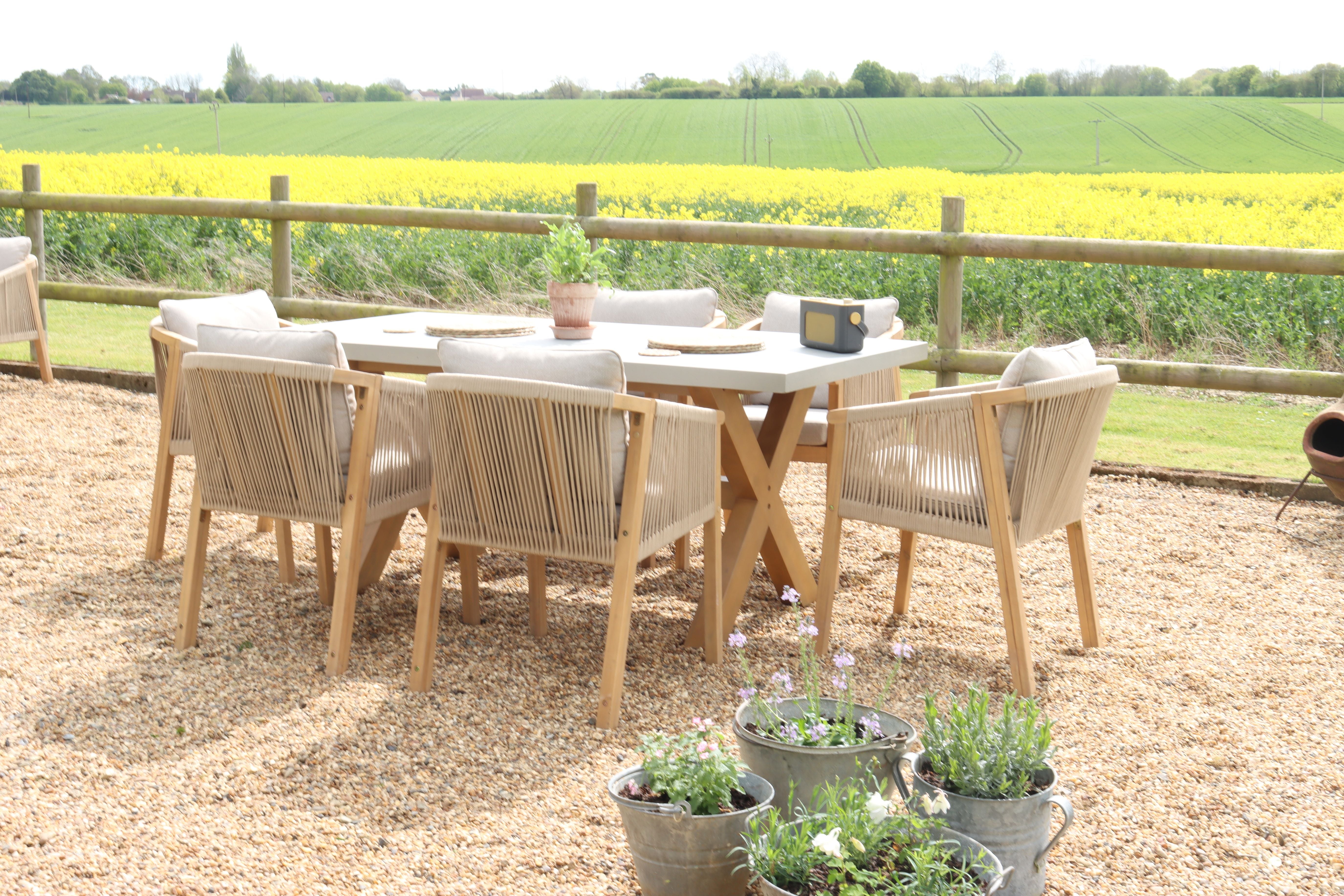 Luna 6 Seater Rectangular Concrete Dining Set with Roma Rope Dining Chairs