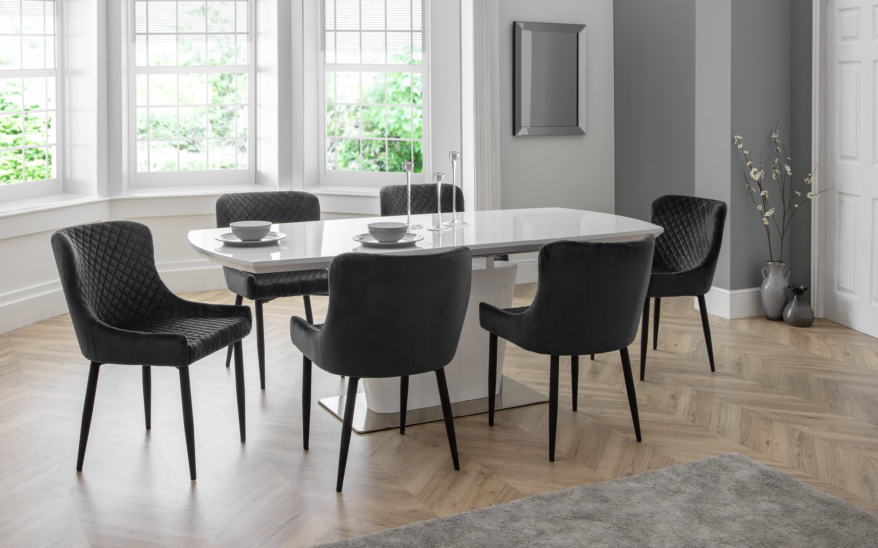 Pair of Luxe Dining Chairs Grey Velvet