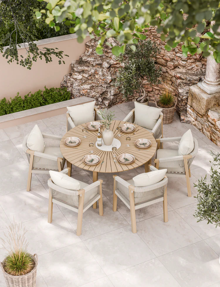 Roma Seater Round Sunray with Terrazzo Insert Dining Set with