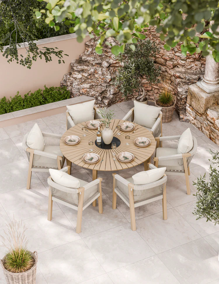 Roma 6 Seater Round Sunray with Black Granite Dining Set with Roma Dining Chairs