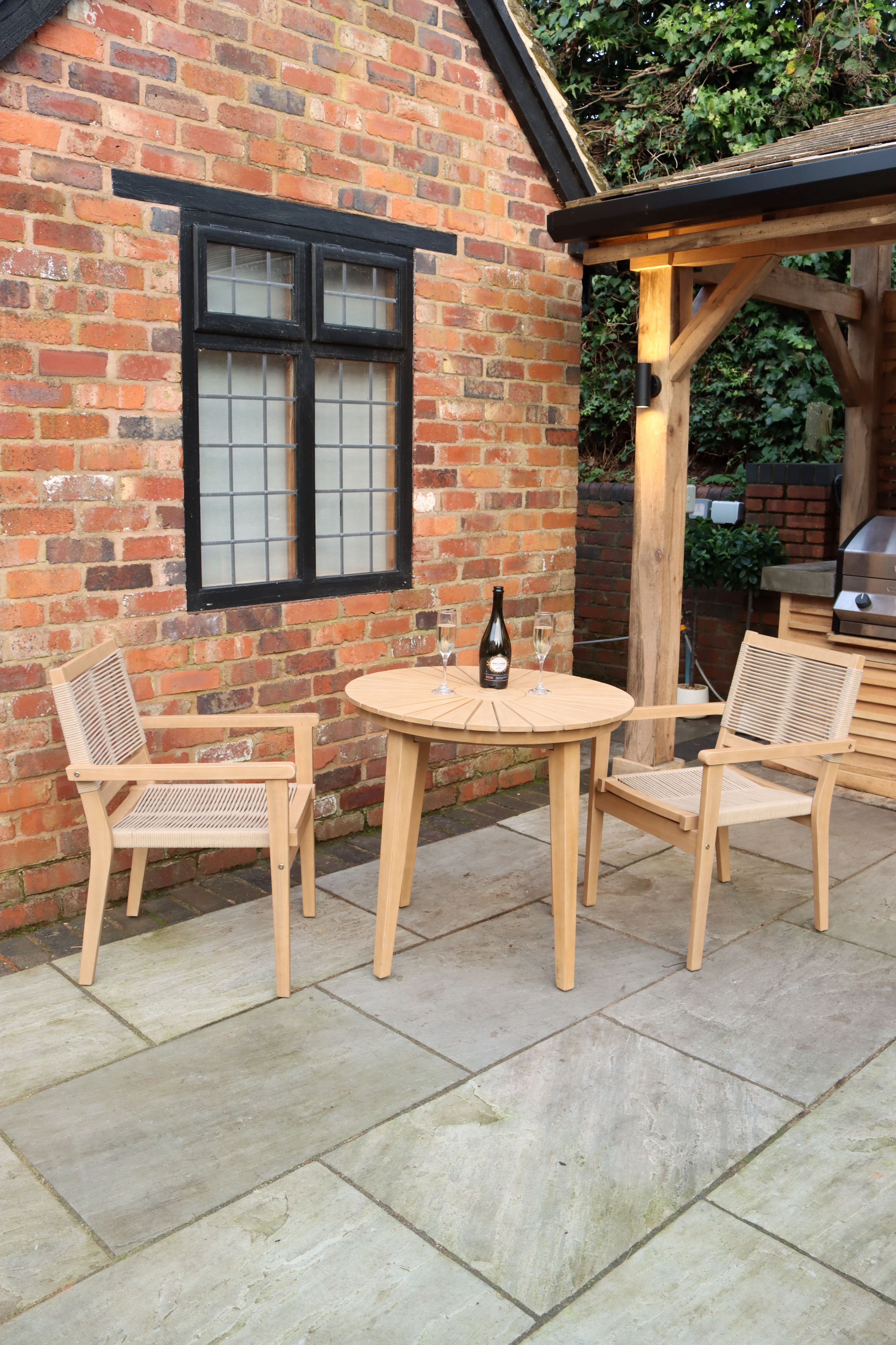 Roma Sunray Bistro Table with Roma Rope Stacking Chairs