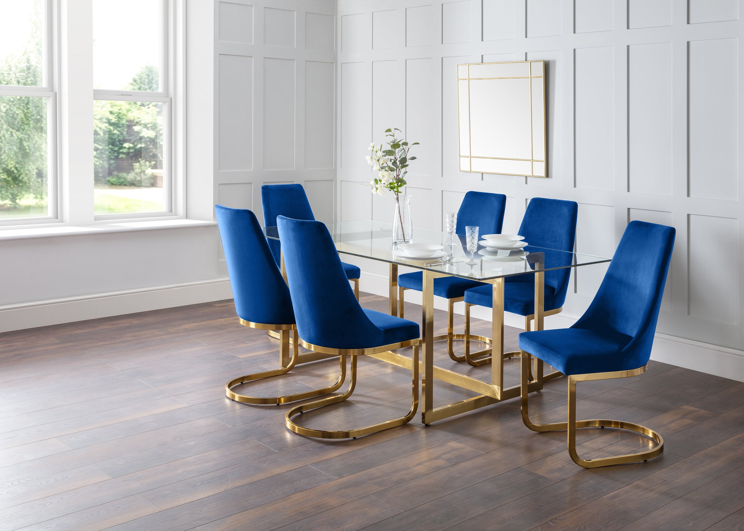 Pair of Vittoria Dining Chairs Blue Velvet