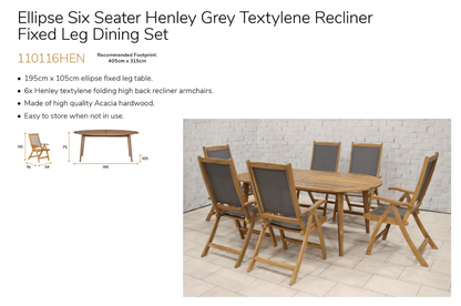 Ellipse Table with 6x Henley Grey  High Back Recliner Armchairs