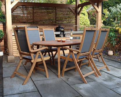 Ellipse Table with 6x Henley Grey  High Back Recliner Armchairs