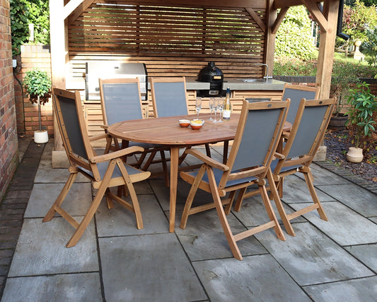 Ellipse Table with 6x Henley Grey  High Back Recliner Armchairs