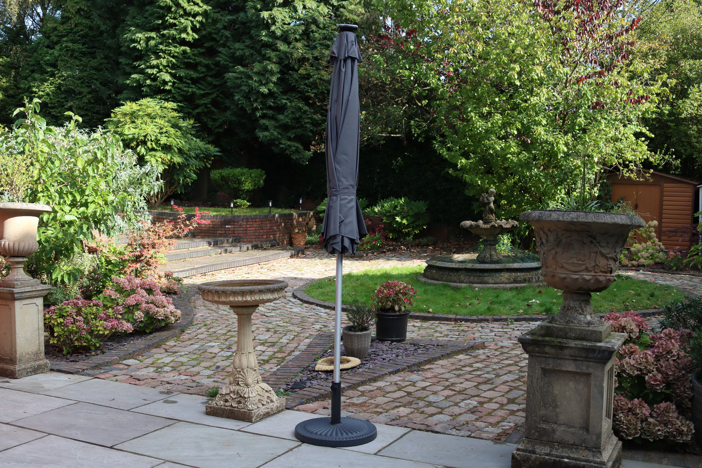 Grey Crank & Tilt Parasol with LED Strip Lights