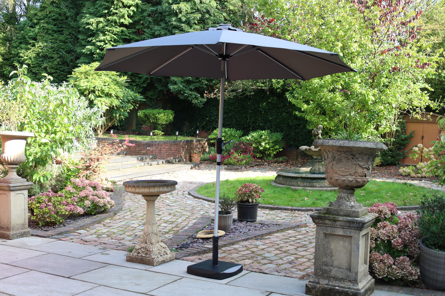 Grey Crank & Tilt Parasol with LED Strip Lights