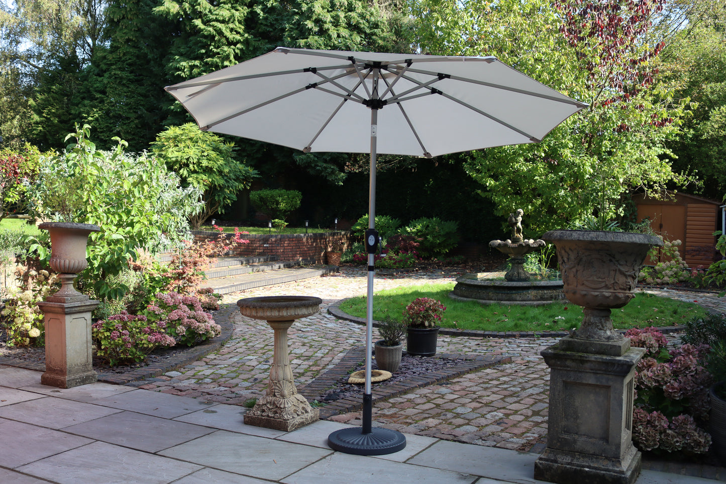 Ivory Crank & Tilt Parasol with LED Strip Lights