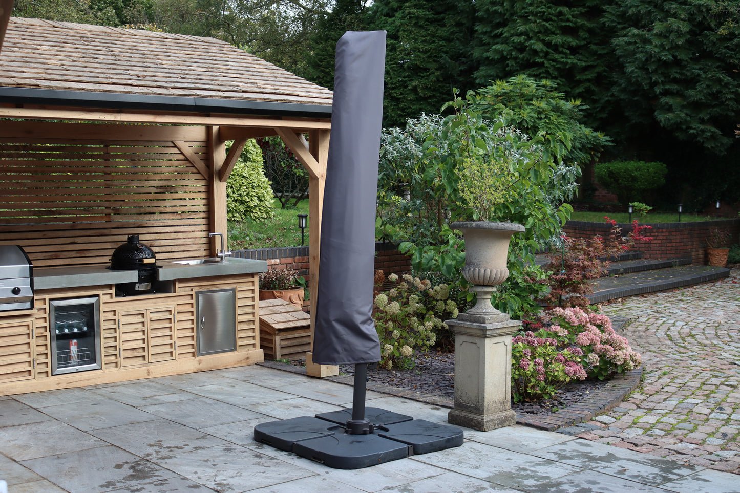 Grey Parasol with LED strip lights