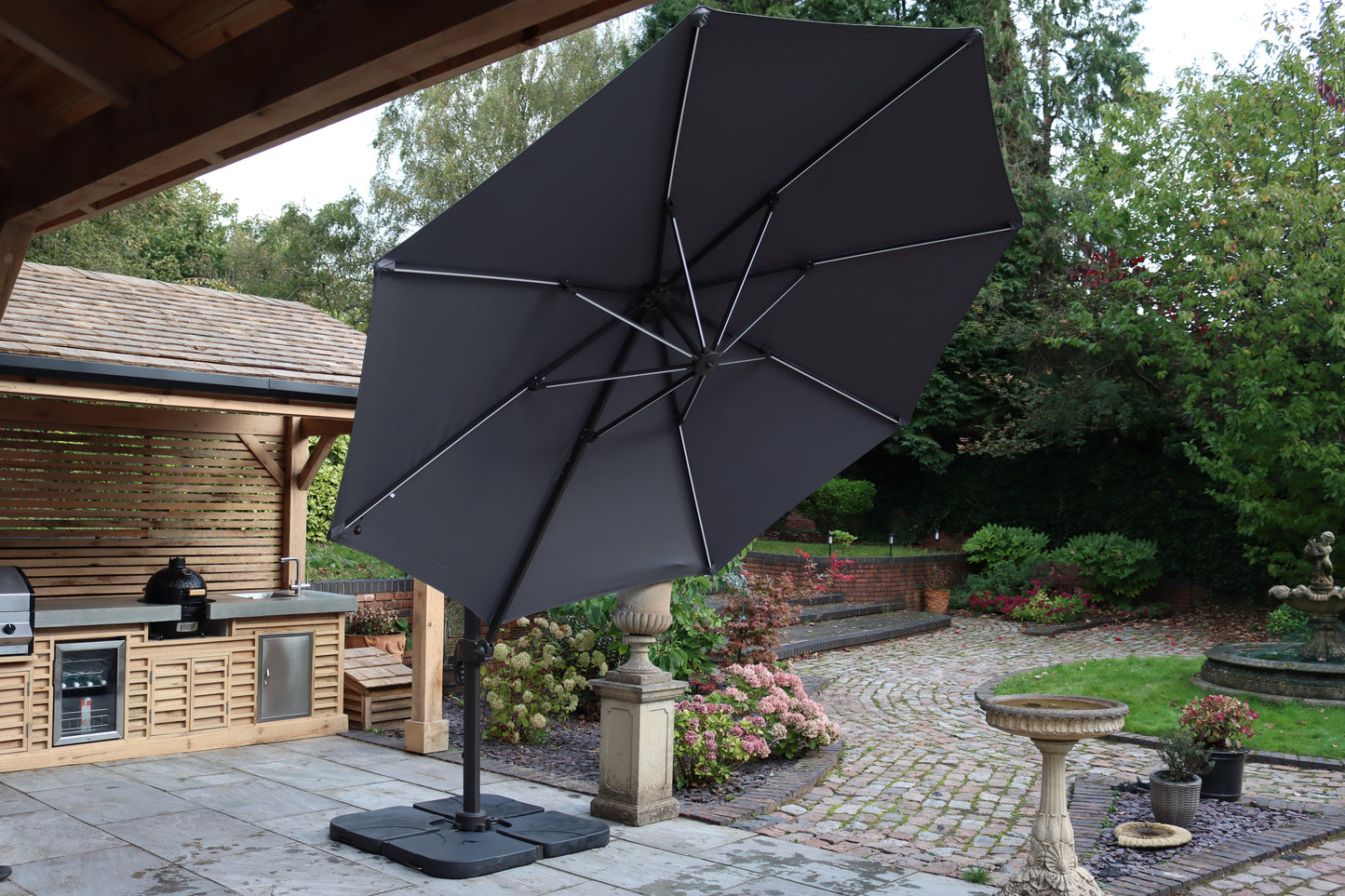 Grey Parasol with LED strip lights