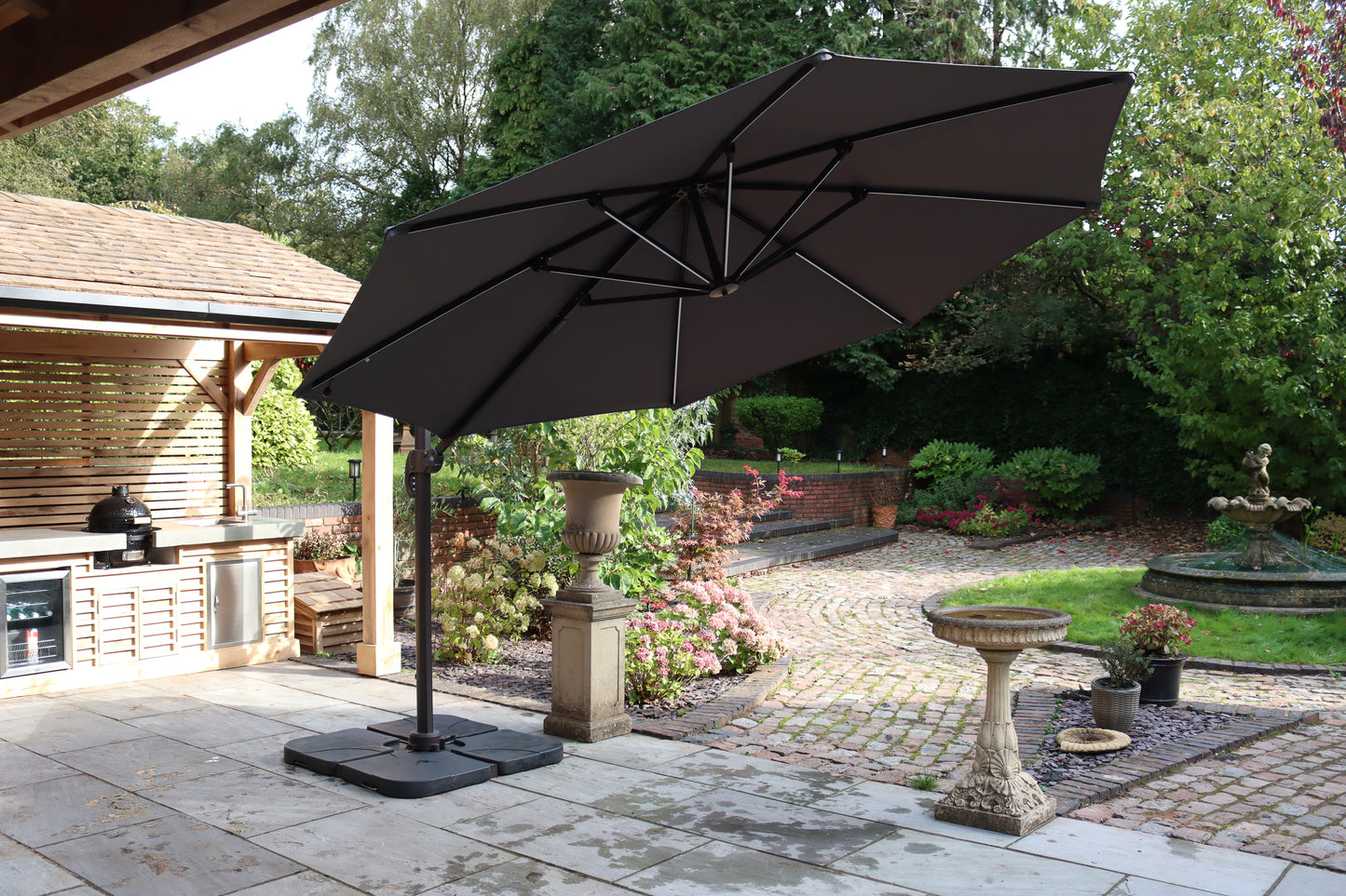 Grey Parasol with LED strip lights