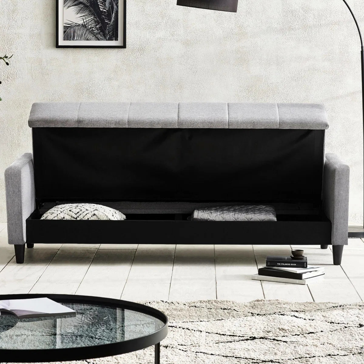 Alfie 3 Seater Grey Linen Storage Sofa Bed