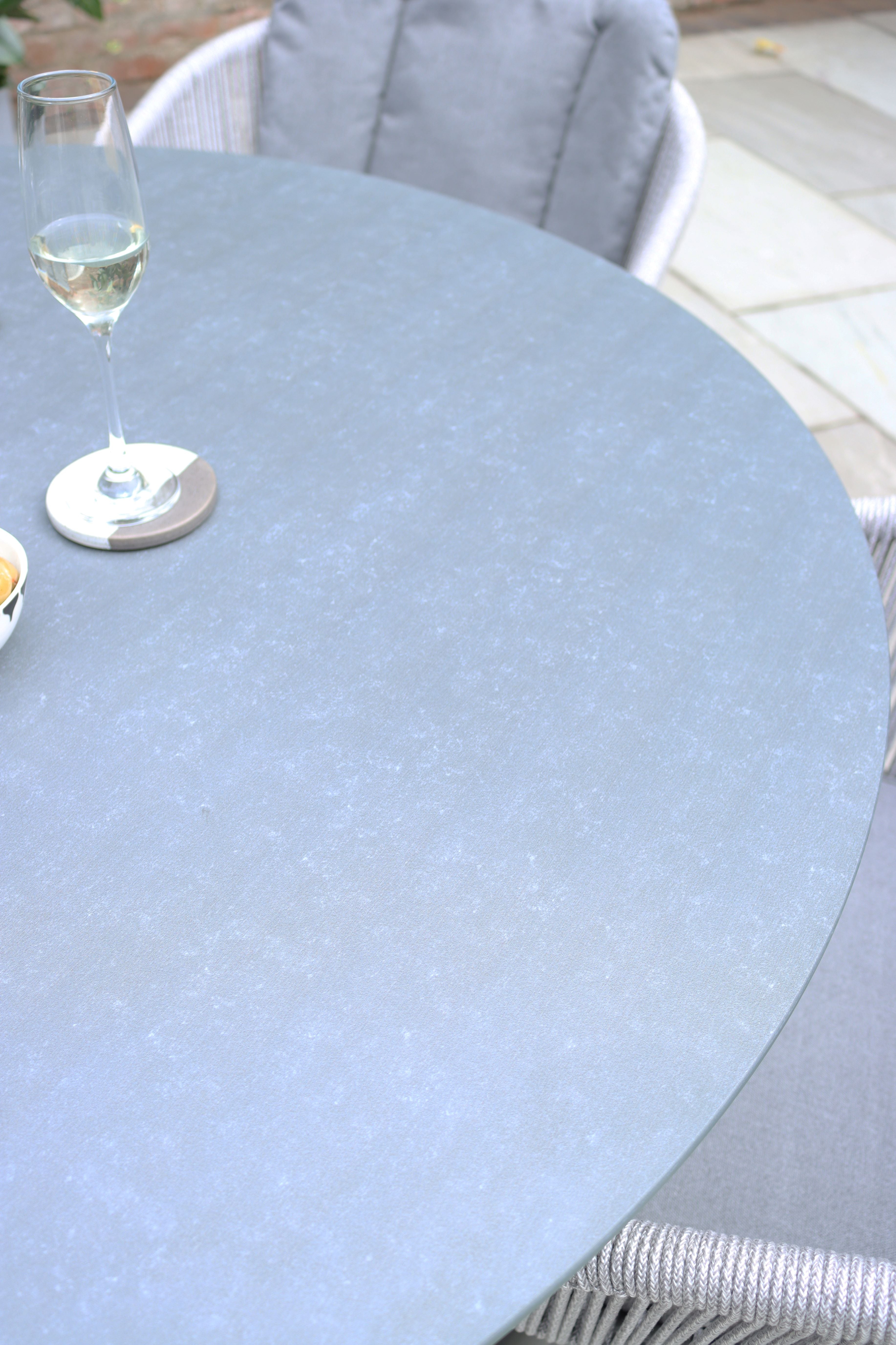 Aspen 4 Seater Round Ceramic Glass Dining Set with Aspen Rope Chairs