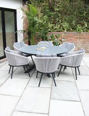 Aspen 6 Seater Round Ceramic Glass Dining Set with Aspen Rope Chairs