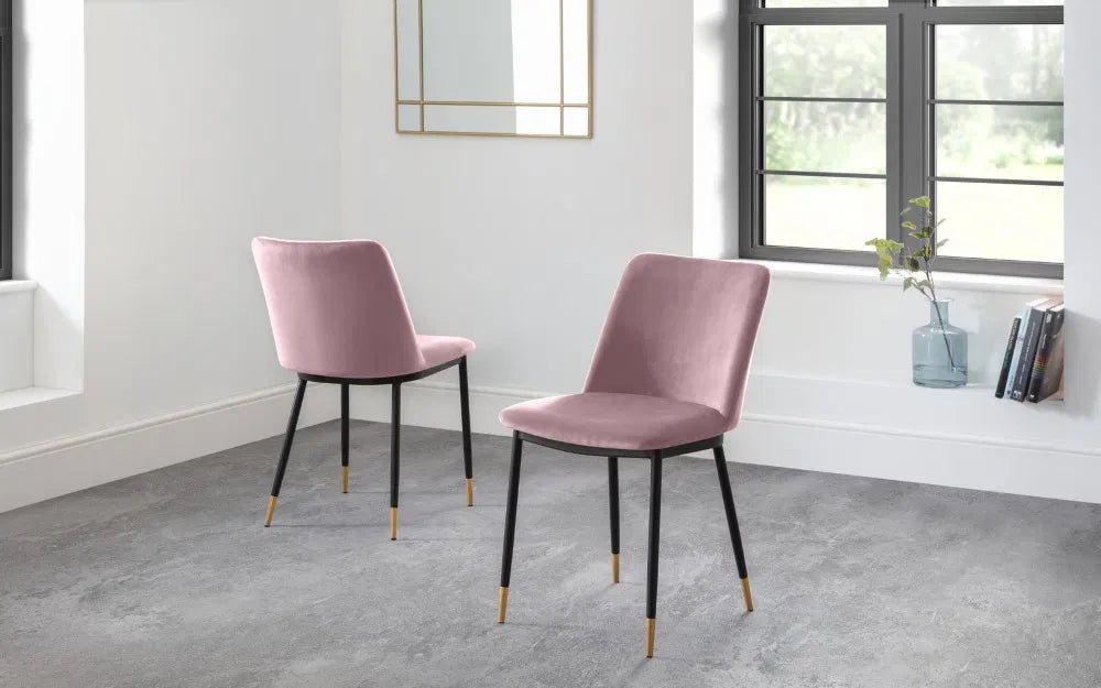 Pair of Delaunay Dining Chairs Rose Velvet