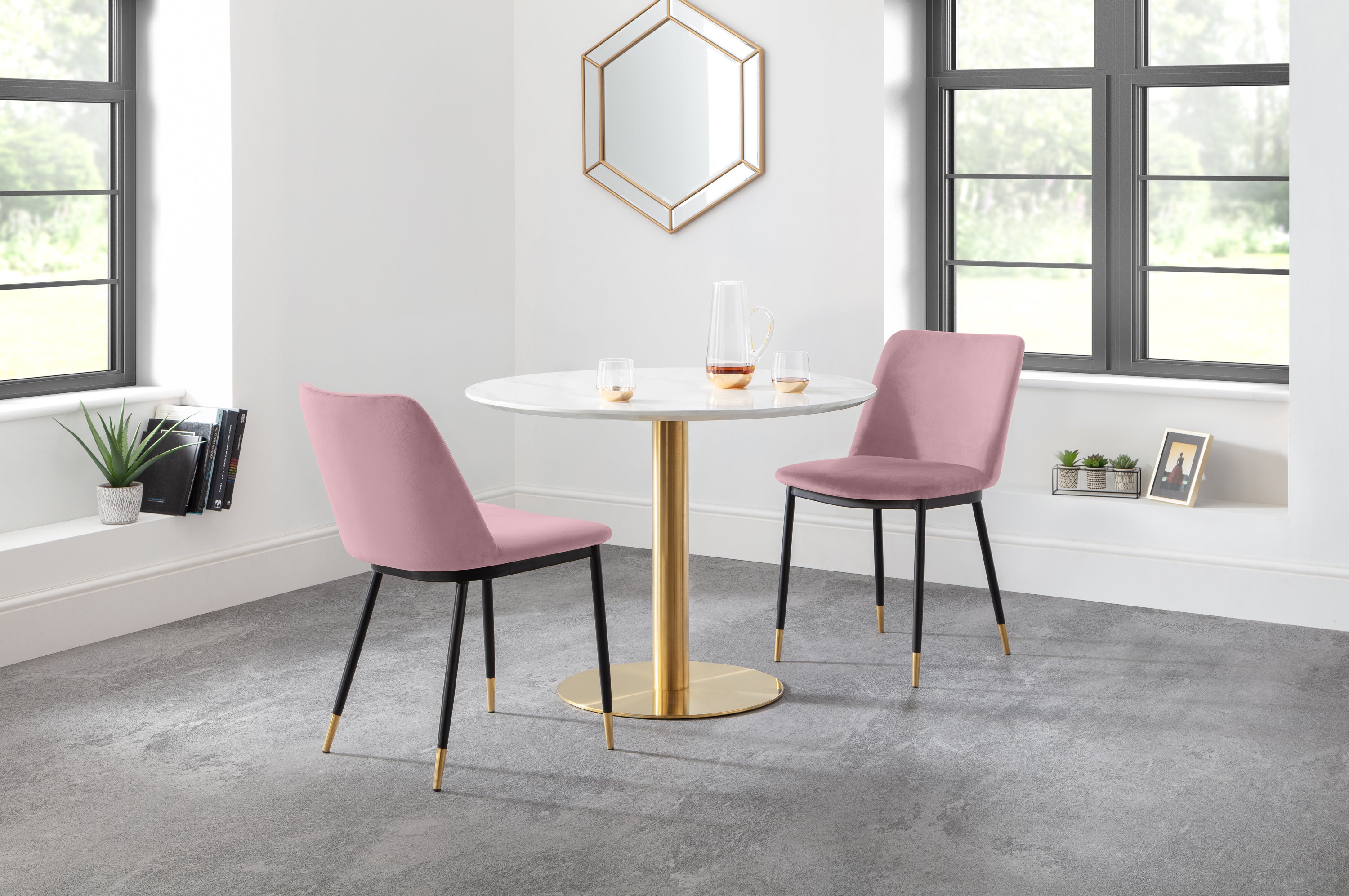 Pair of Delaunay Dining Chairs Rose Velvet