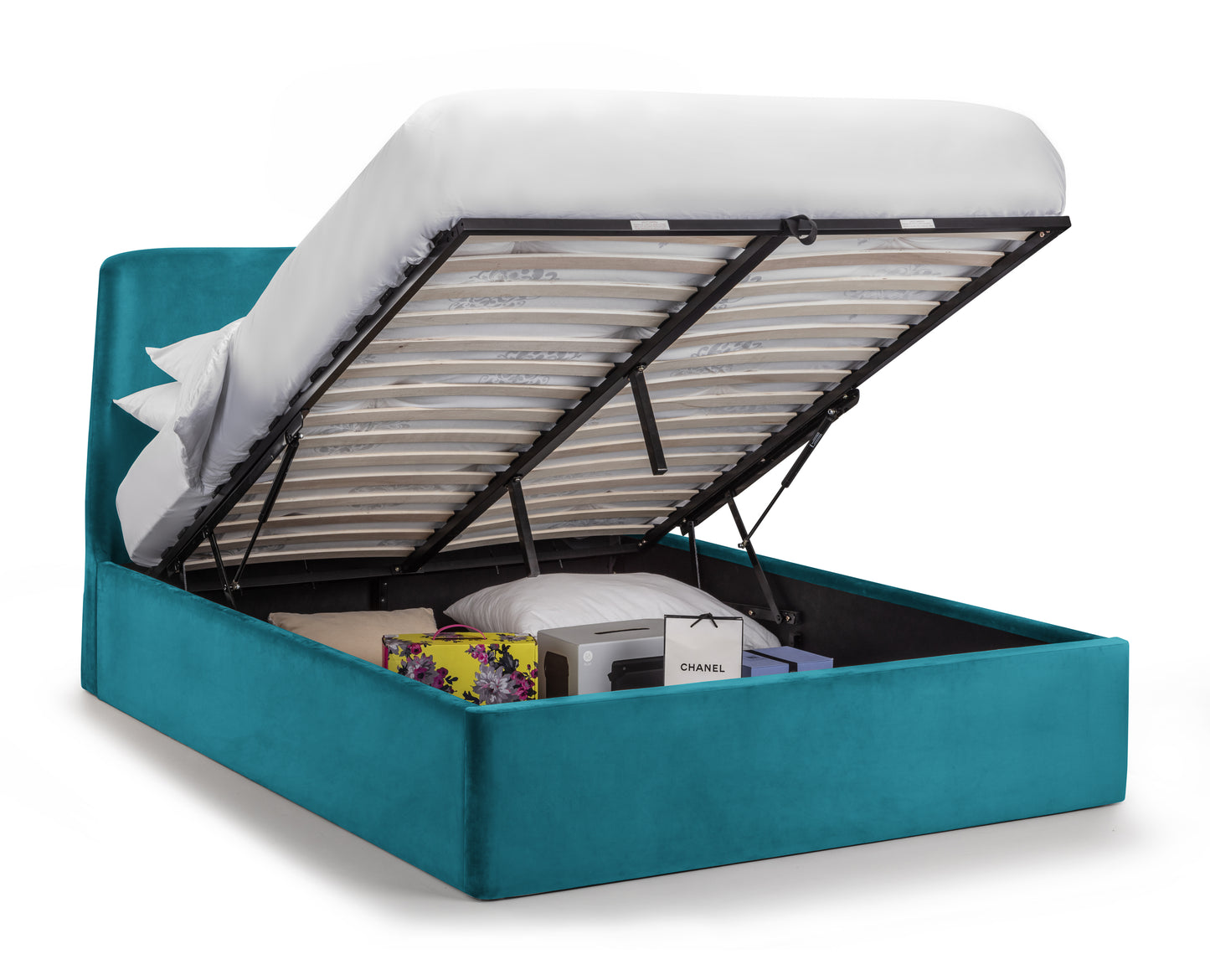 Basel Ottoman Double Bed Teal Velvet