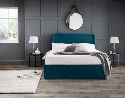 Basel Ottoman Double Bed Teal Velvet