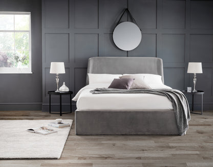 Basel Ottoman King Bed Grey Velvet