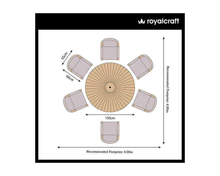 Roma 6 Seater Round Sunray with Black Granite Dining Set with Roma Dining Chairs