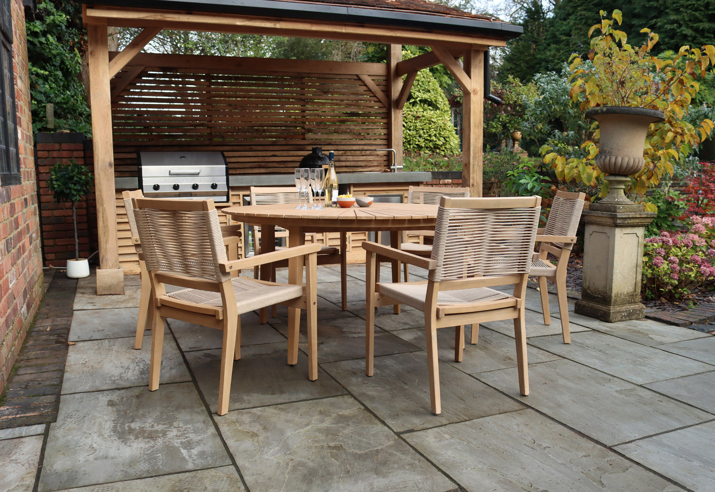 Roma Dining Set with 6 Rope Stacking Chairs