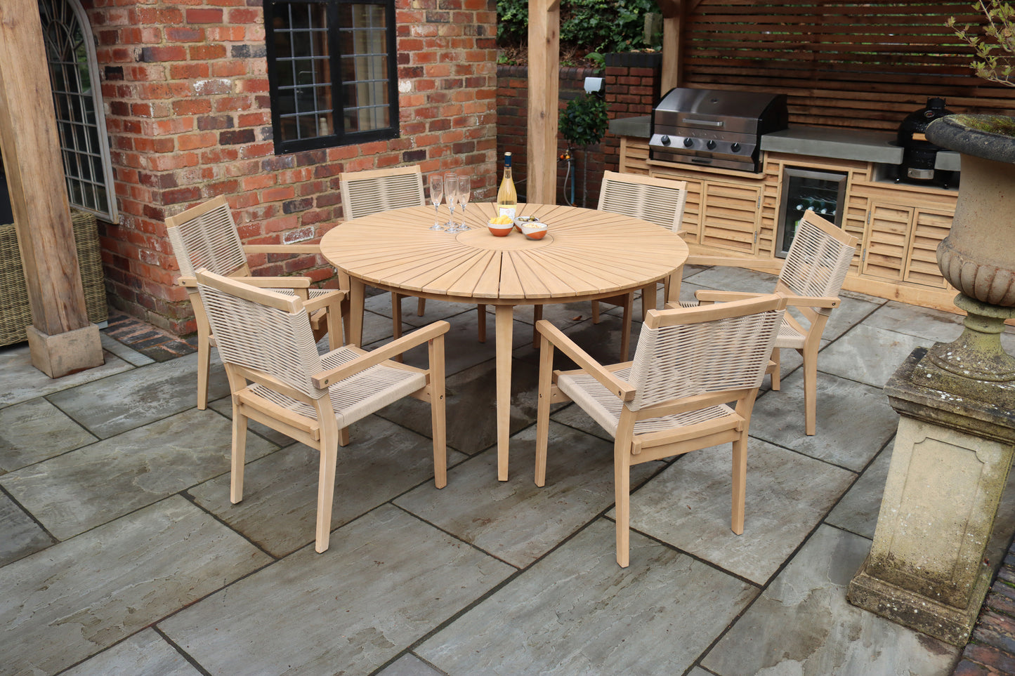 Roma Dining Set with 6 Rope Stacking Chairs