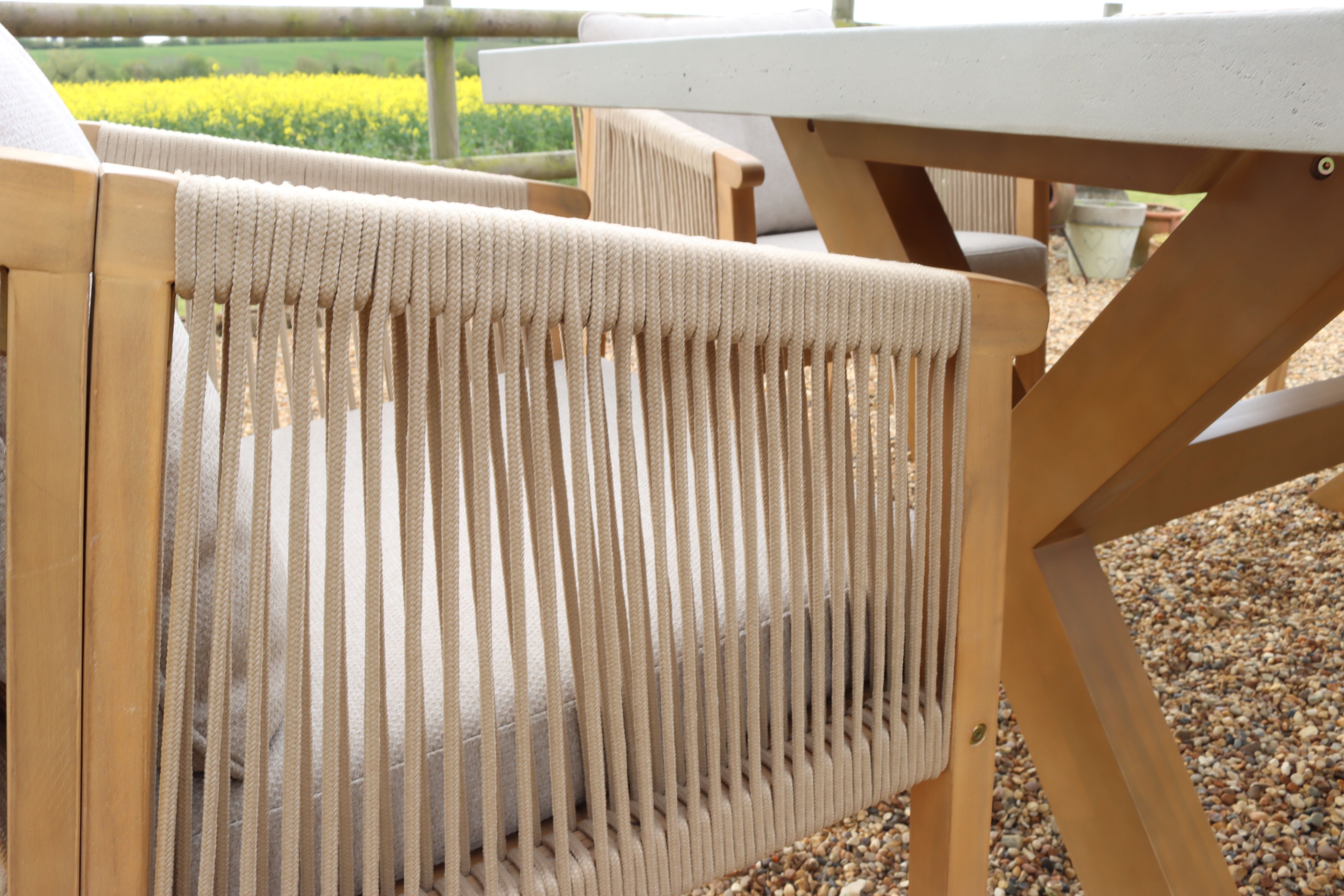 Luna 6 Seater Rectangular Concrete Dining Set with Roma Rope Dining Chairs
