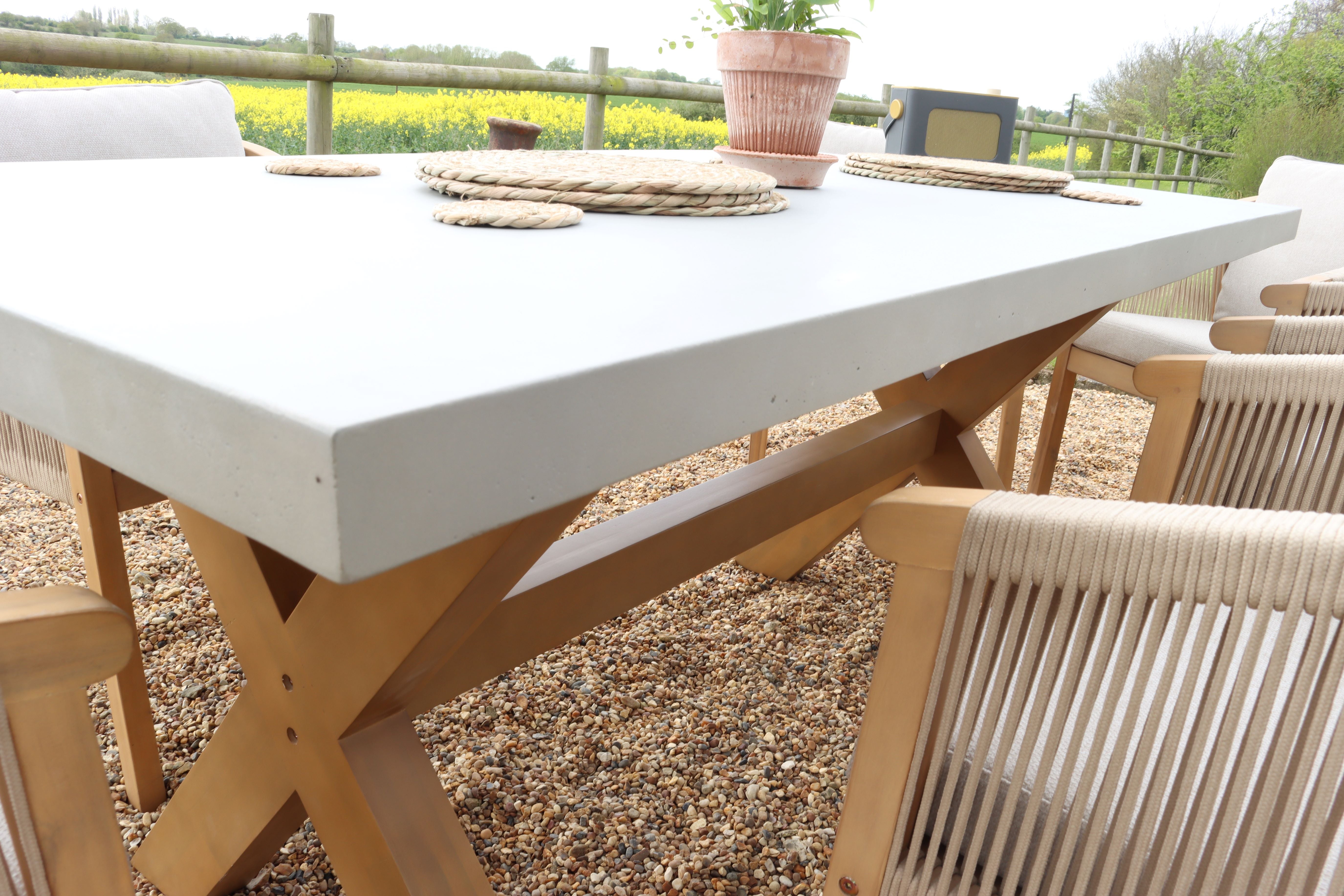 Luna 6 Seater Rectangular Concrete Dining Set with Roma Rope Dining Chairs