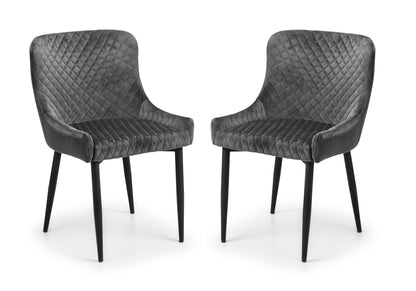 Pair of Madrid Dining Chairs Grey Velvet