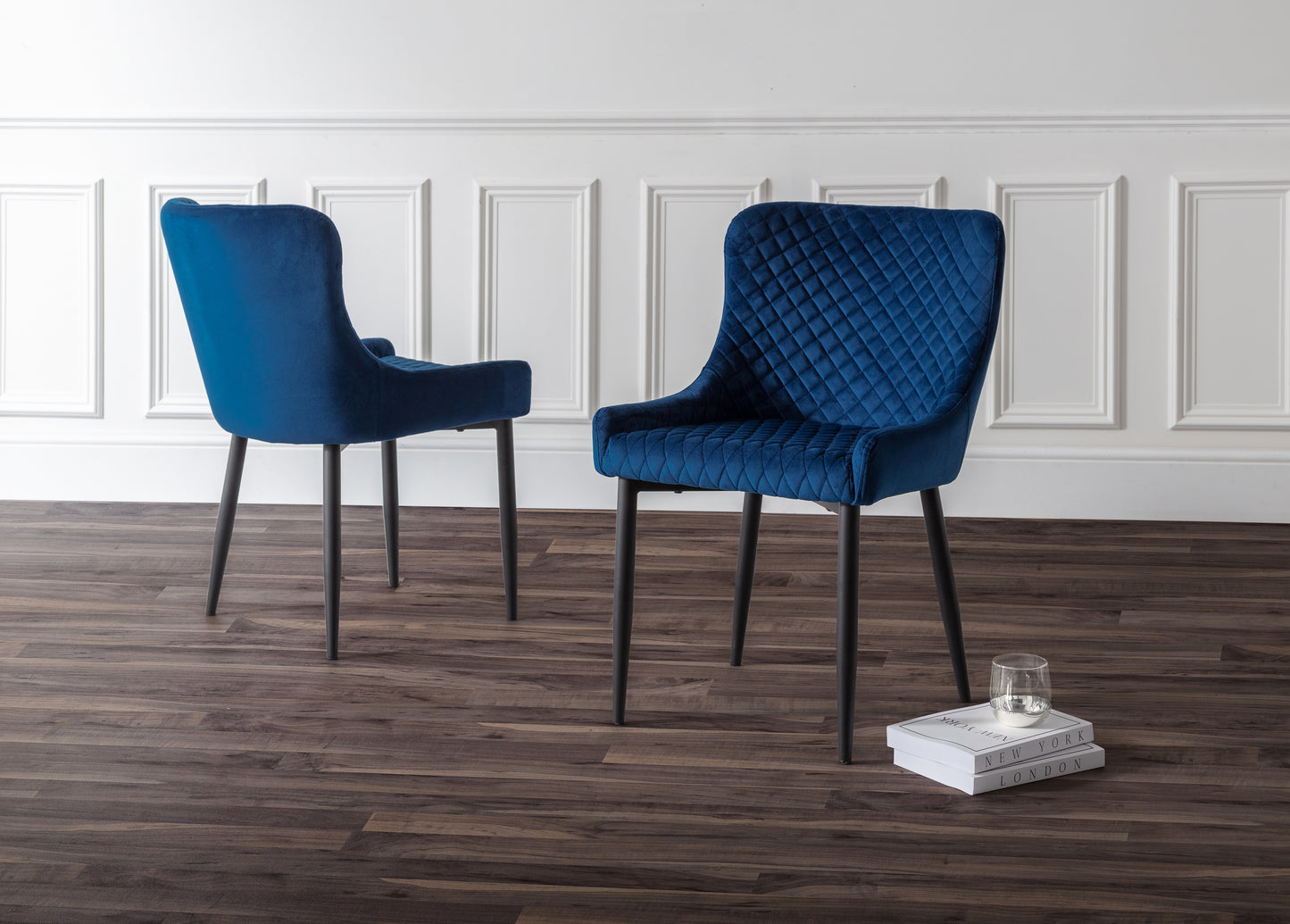 Pair of Madrid Dining Chairs Blue Velvet