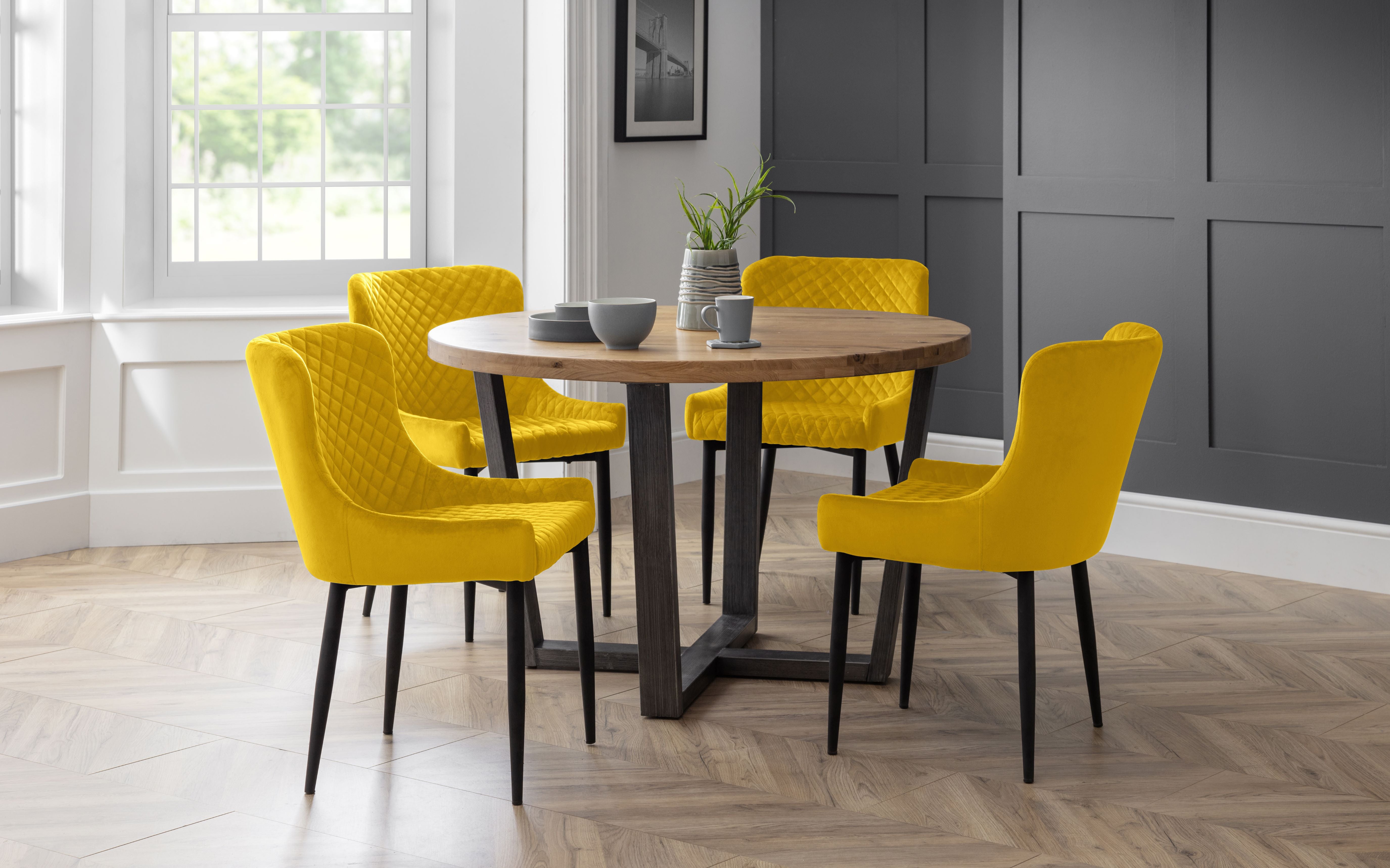 Pair of Luxe Dining Chairs Mustard Velvet