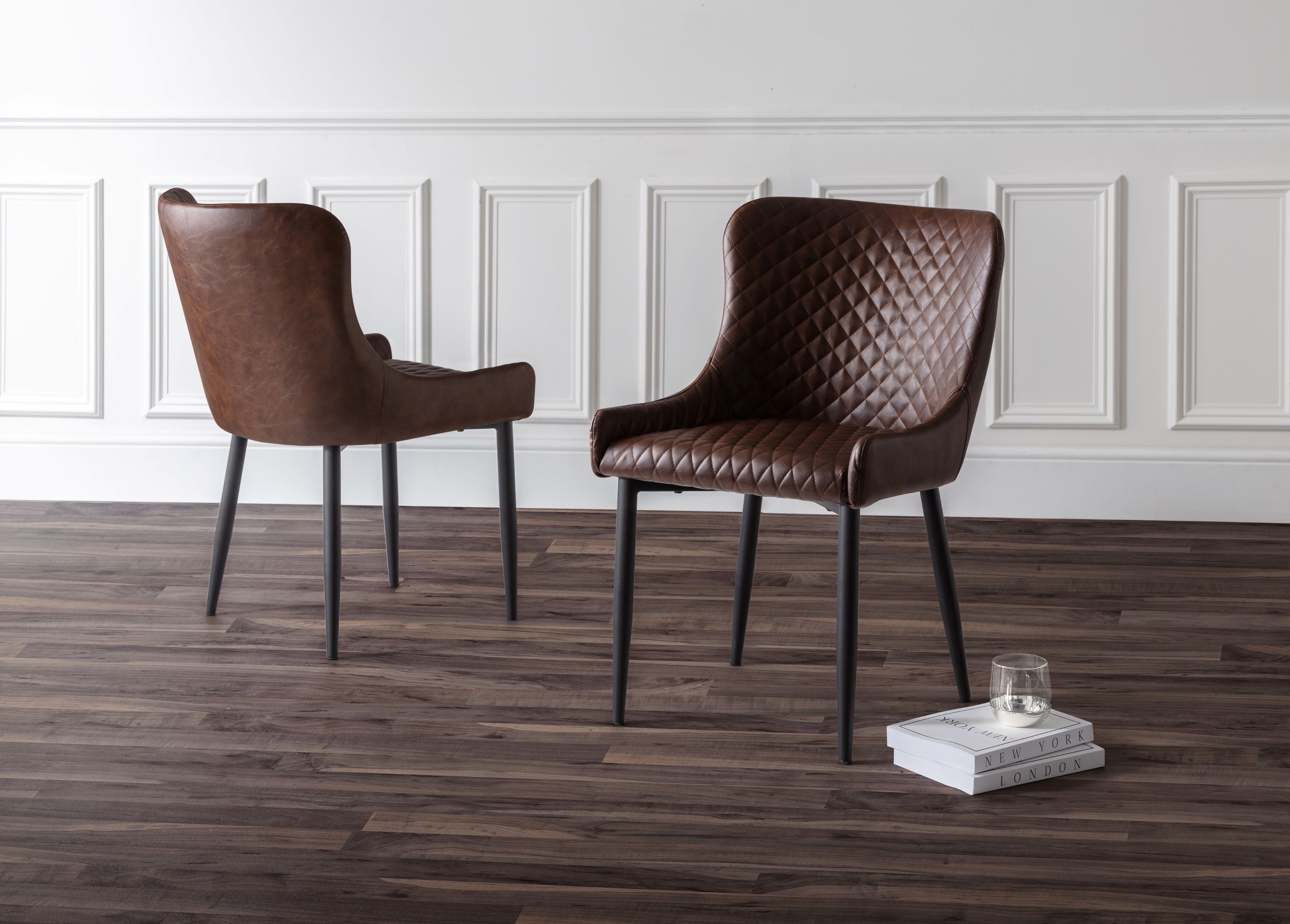 Pair of Luxe Dining Chairs Antique Brown