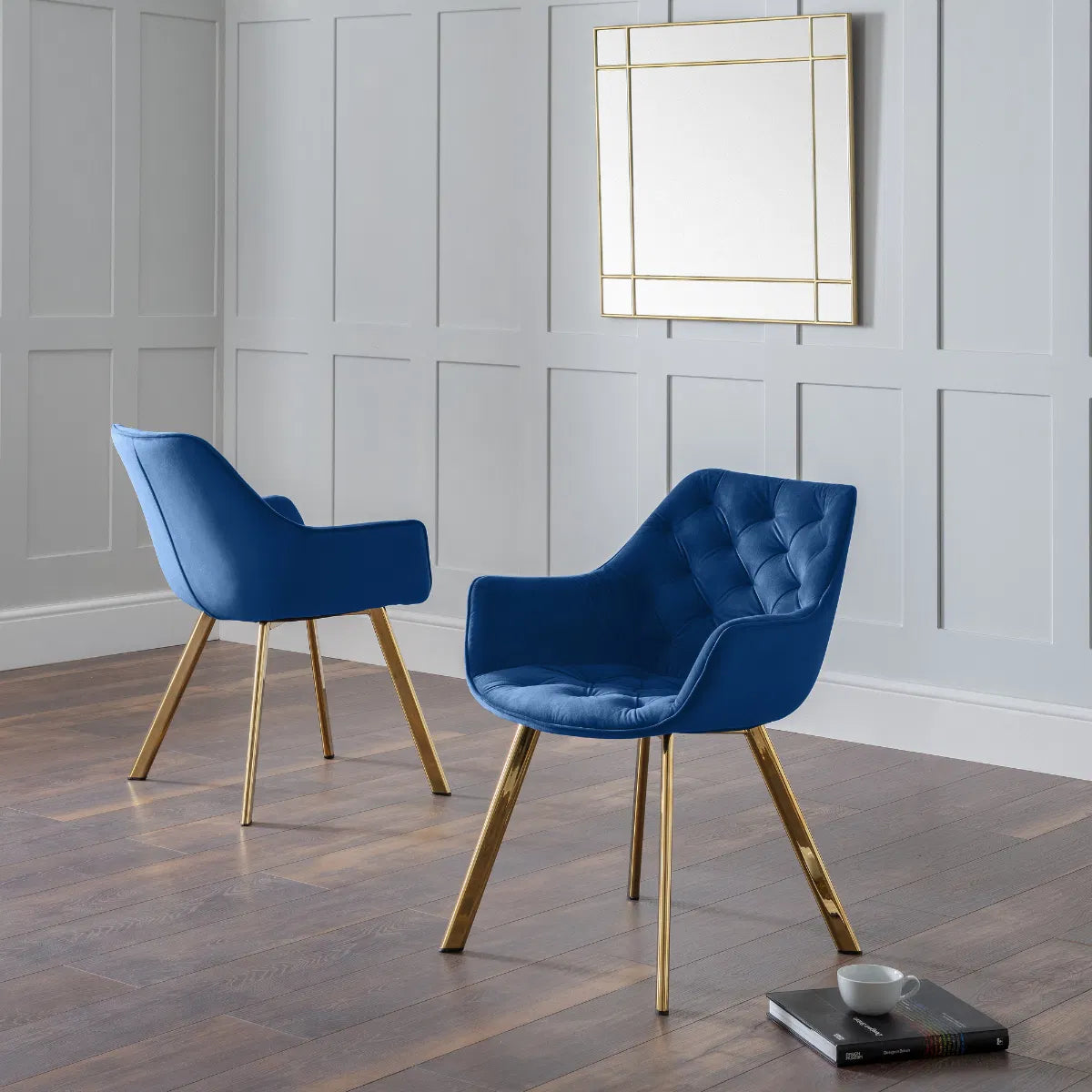 Pair of Venice Dining Chairs Blue Velvet