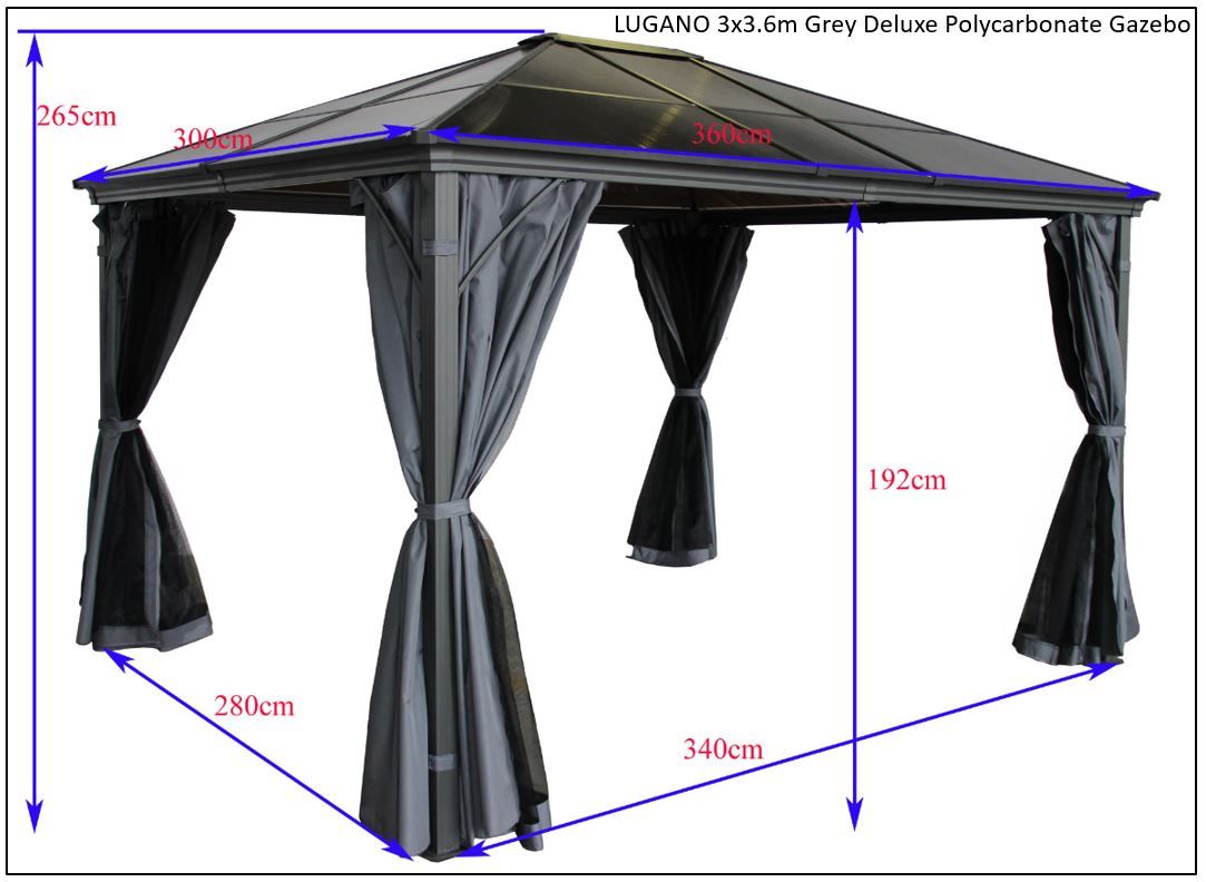 Lugano Polycarbonate Gazebo 3M x 3.6M