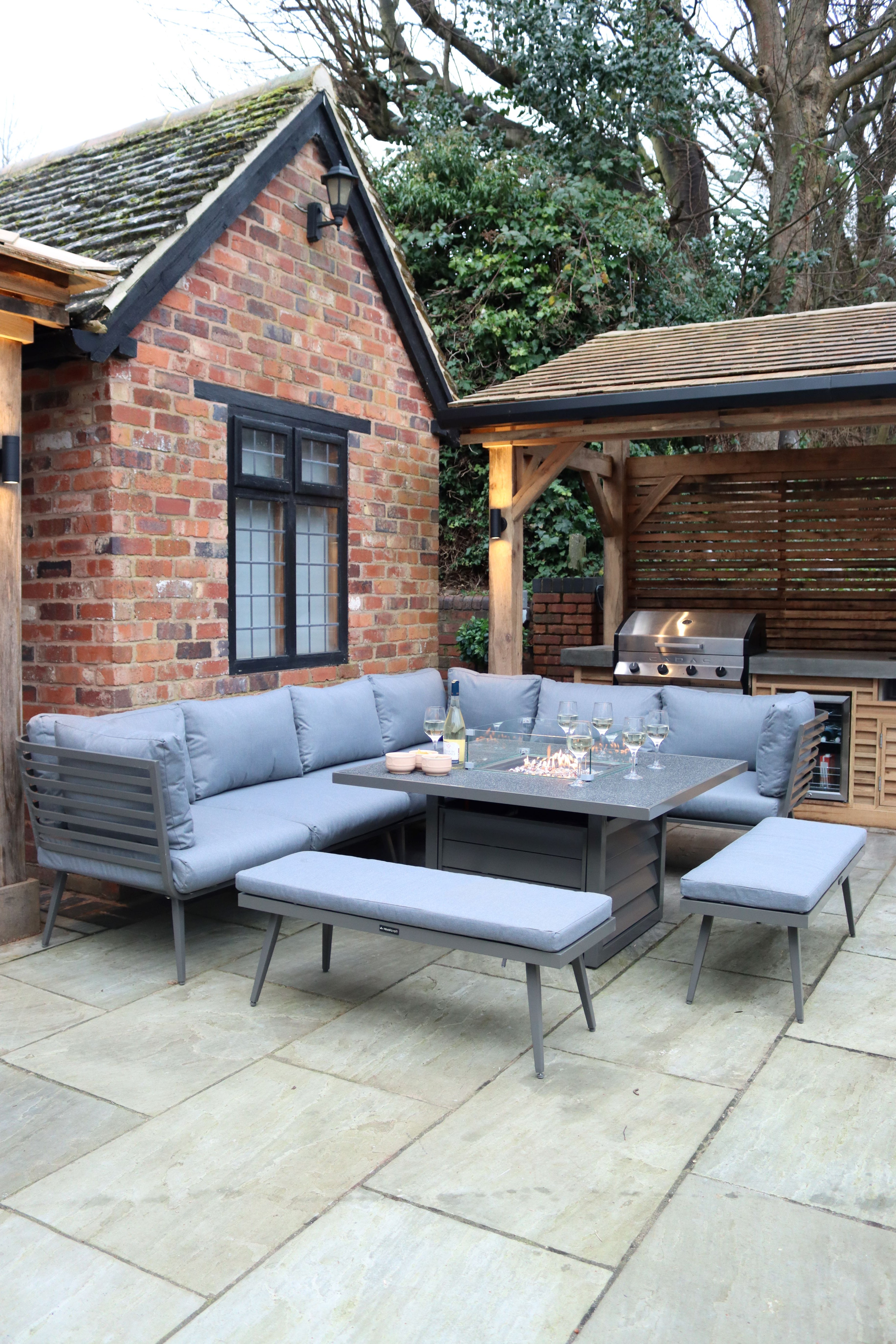 Mayfair Grey Square 10 Seater Firepit Dining set