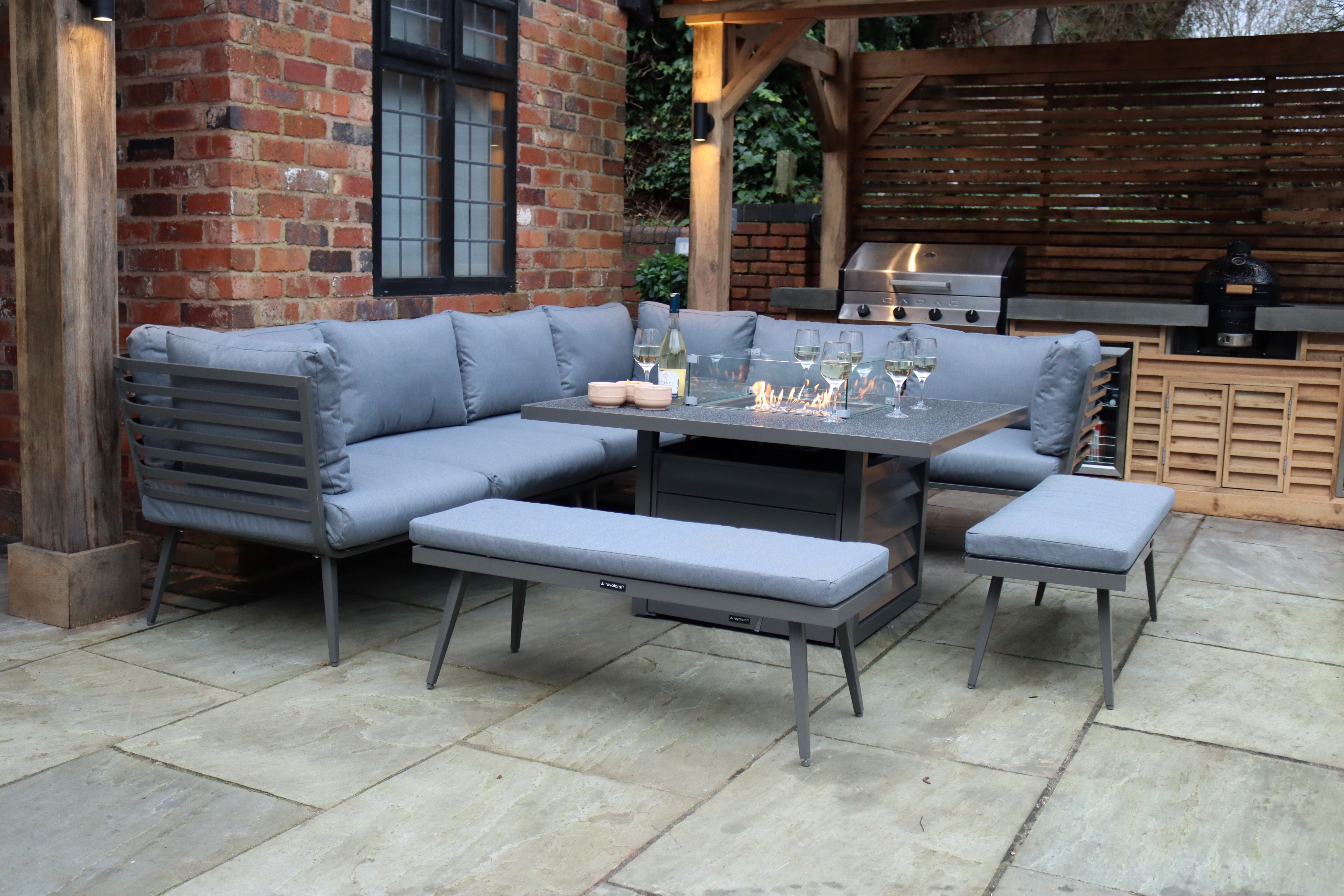 Mayfair Grey Square 10 Seater Firepit Dining set