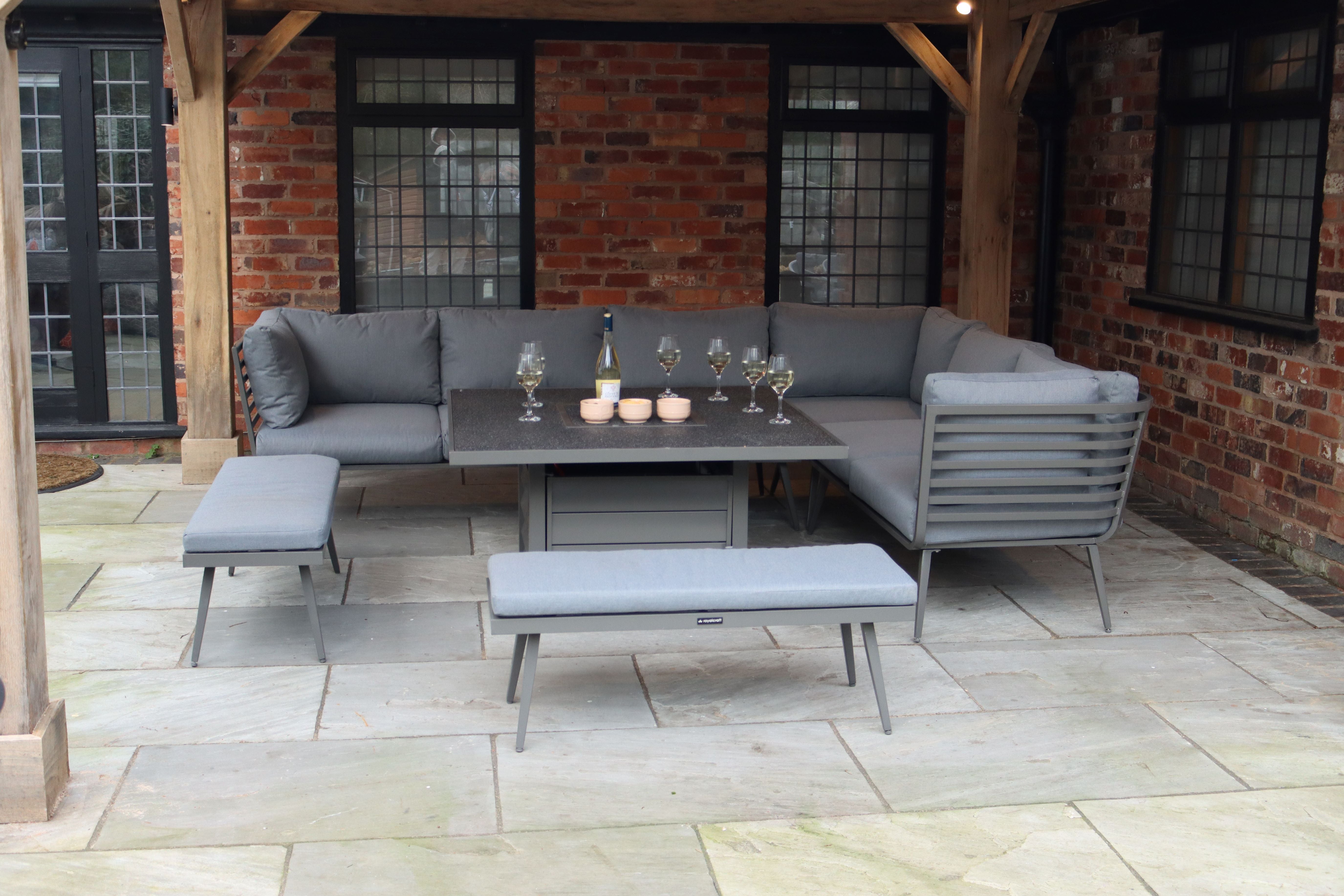 Mayfair Grey Square 10 Seater Firepit Dining set