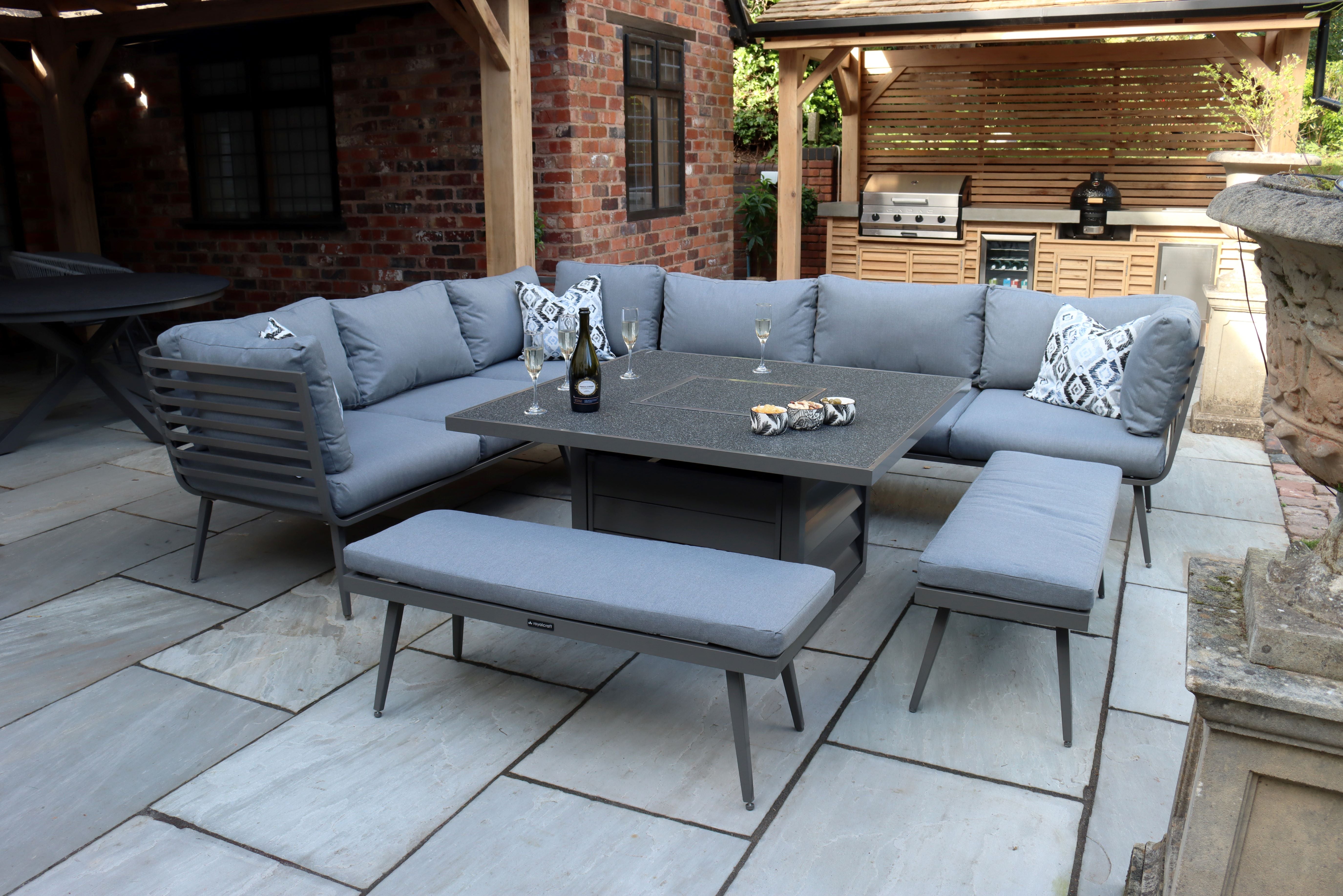 Mayfair Grey Square 10 Seater Firepit Dining set