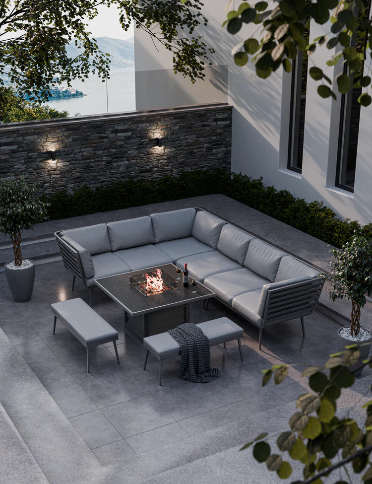 Mayfair Grey Square 10 Seater Firepit Dining set