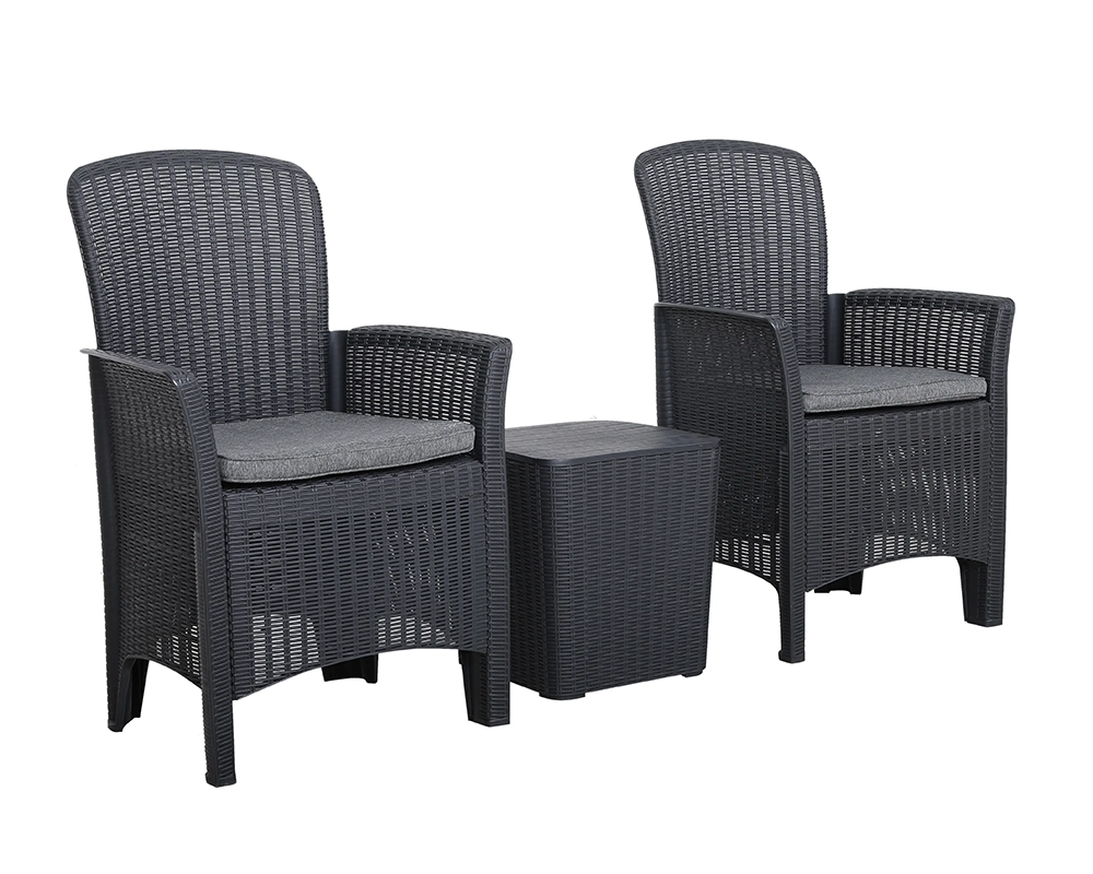 Faro Black Relax Bistro Set & 2 Stackable Chairs