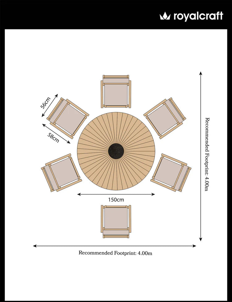 Roma 6 Seater Round Sunray with Black Granite Insert Dining Set with Roma Rope Stacking Chairs