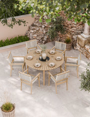 Roma 6 Seater Round Sunray with Black Granite Insert Dining Set with Roma Rope Stacking Chairs
