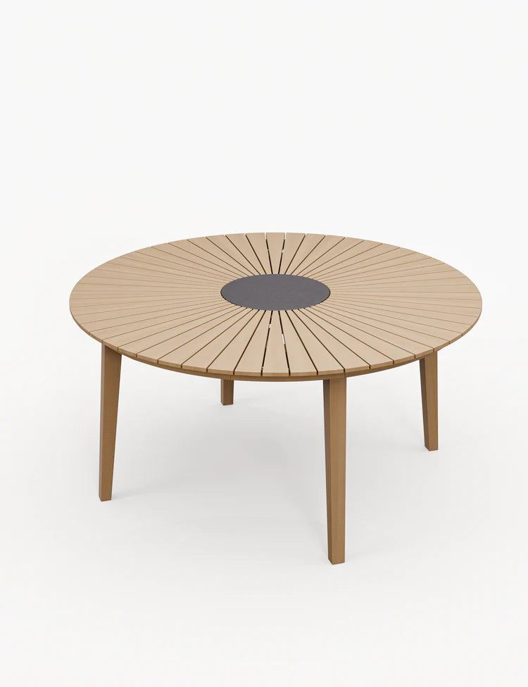 Roma 6 Seater Round Sunray with Black Granite Insert Dining Set with Roma Rope Stacking Chairs