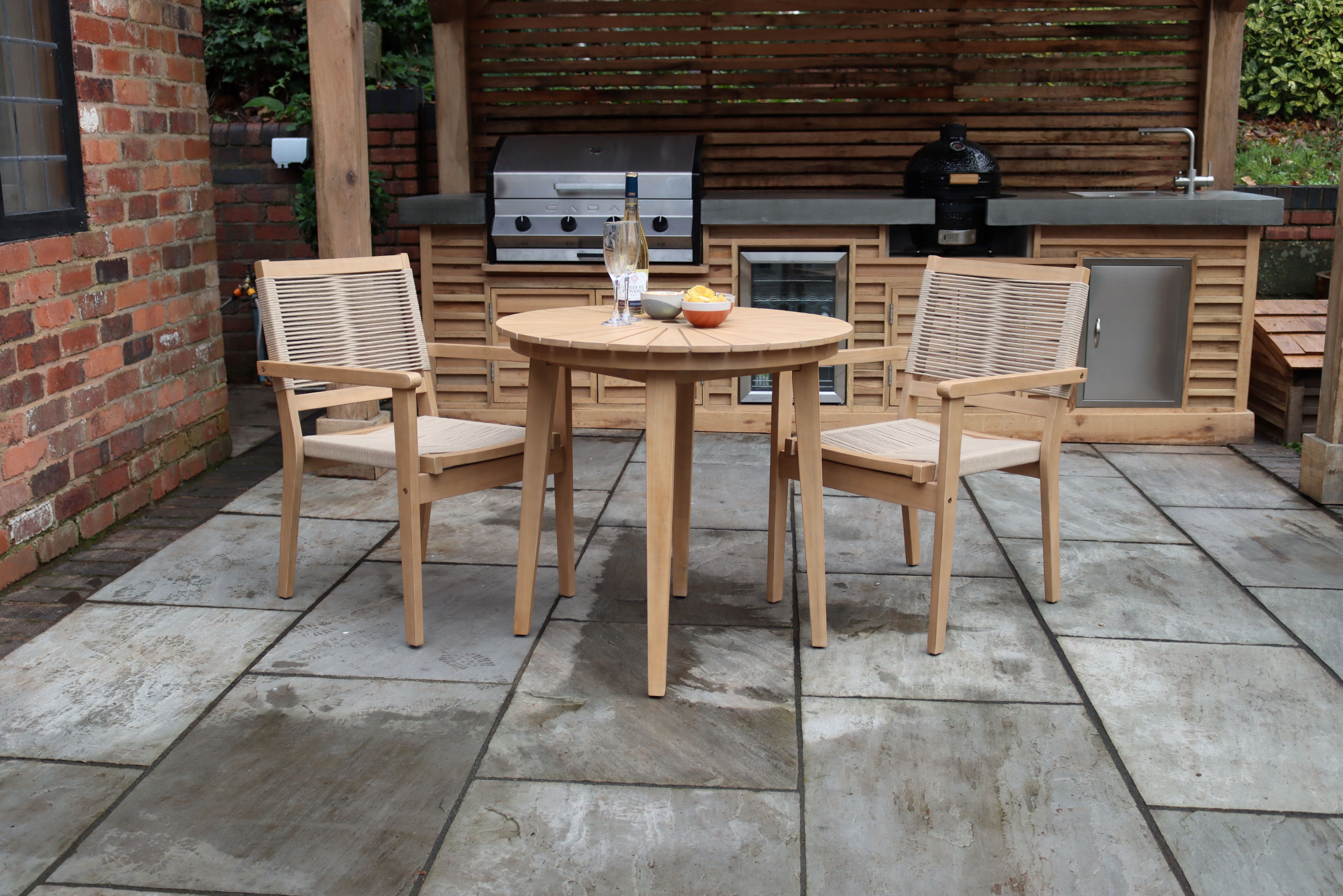 Roma Sunray Bistro Table with Roma Rope Stacking Chairs