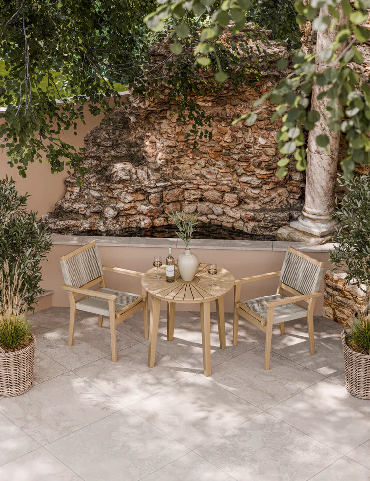 Roma Sunray Bistro Table with Roma Rope Stacking Chairs