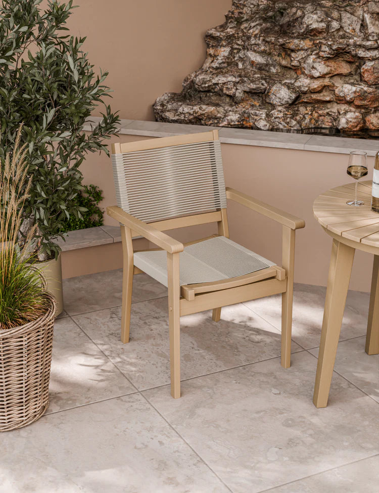 Roma Sunray Bistro Table with Roma Rope Stacking Chairs