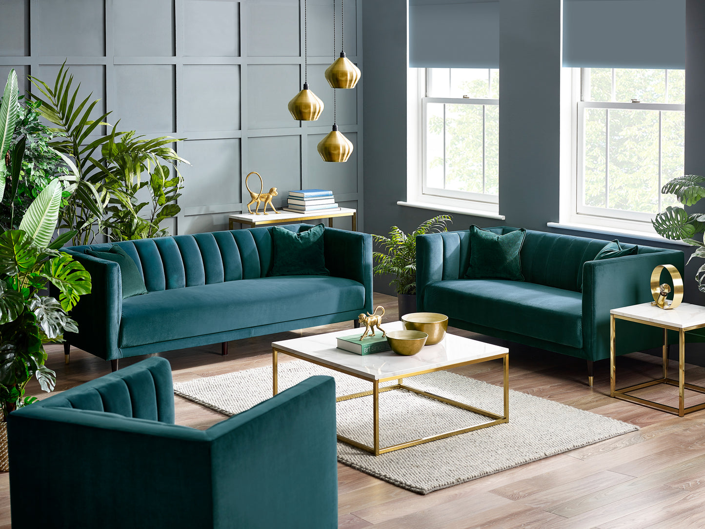 Beziers 2 Seater Sofa Teal Velvet